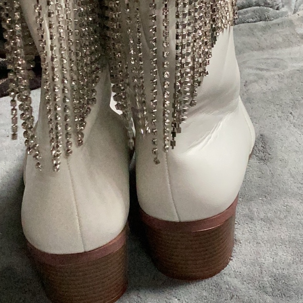 White rhinestone Fringe Cowboy Boots - Picture 5 of 7